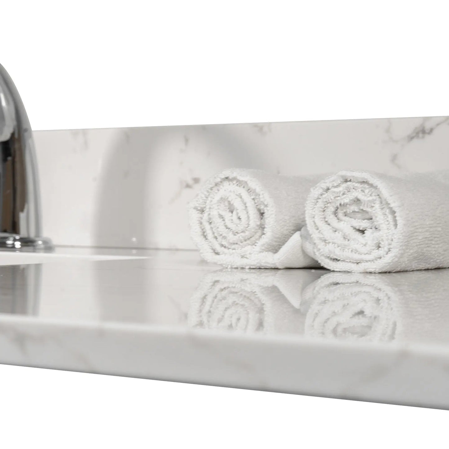Carrara White Marble Color 43''x22" Bathroom Vanity Top Single Faucet Hole Undermount Ceramic Sink Back Splash-Engineered Stone