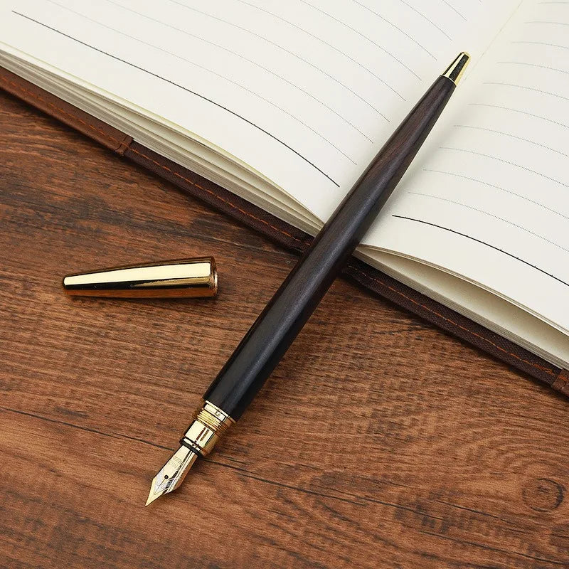 Luxury Quality Brand Red Wood Fountain Pen Brass Copper Calligraphy Golden Ink Pens Business Office School Supplies Stationery