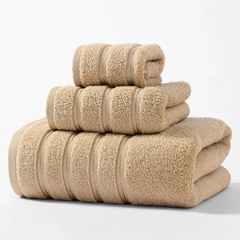 3pcs Towel Bundle Set,100%Cotton,Hand+Face+Bath Washcloth, Stripe Decor 70*140cm Home Hotel Solid White Grey Towels Gift