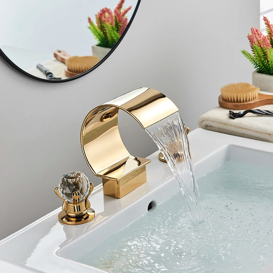 Uythner Bathroom Basin Crystal Faucet Bathtub Mixer Basin Sink Tap Wide Spout Waterfall Bath Hot And Cold Water Mixer Crane