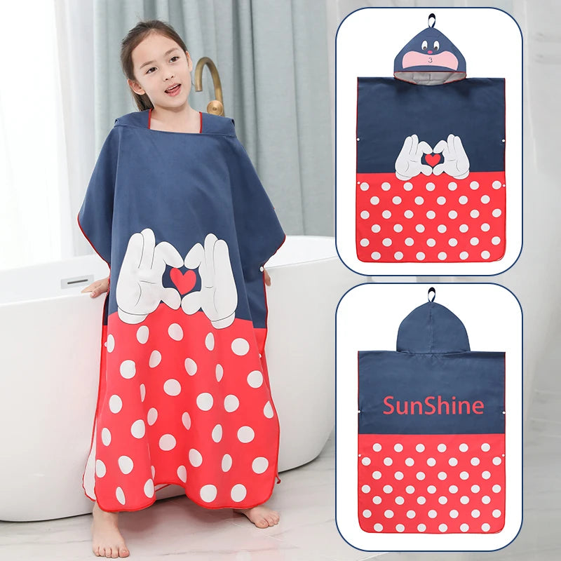Kids Beach Poncho Towels,Absorbent Quick Dry,Children's Hooded Bathrobe for Boys Girls 3-12Years,Animal Cartoon Swim Bathing Cap