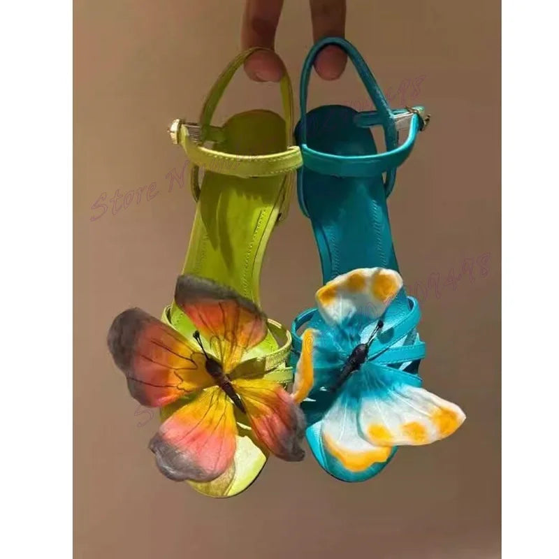 Blue Flower Decor Ankle Buckle Sandals Open Toe Shoes for Women Stilettos High Heels Evening Shoes 2024 Zapatos Para Mujere
