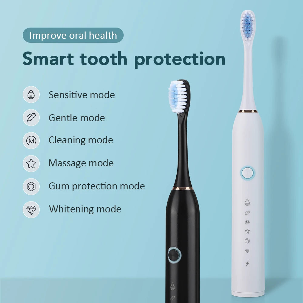 Electric Toothbrush For Teeth Brushes 6 Modes Dental Tooth Whitening Cleaner IP67 Waterproof Type-C Rechargeable Oral Care