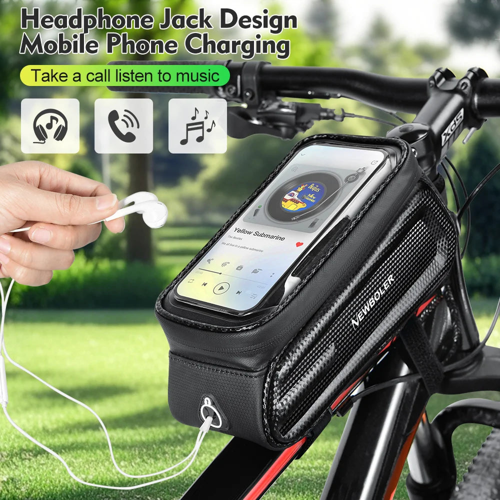 NEWBOLER Bike Bag 2L Frame Front Tube Cycling Bag Bicycle Waterproof Phone Case Holder 7.2Inches Touchscreen Bag Accessorie