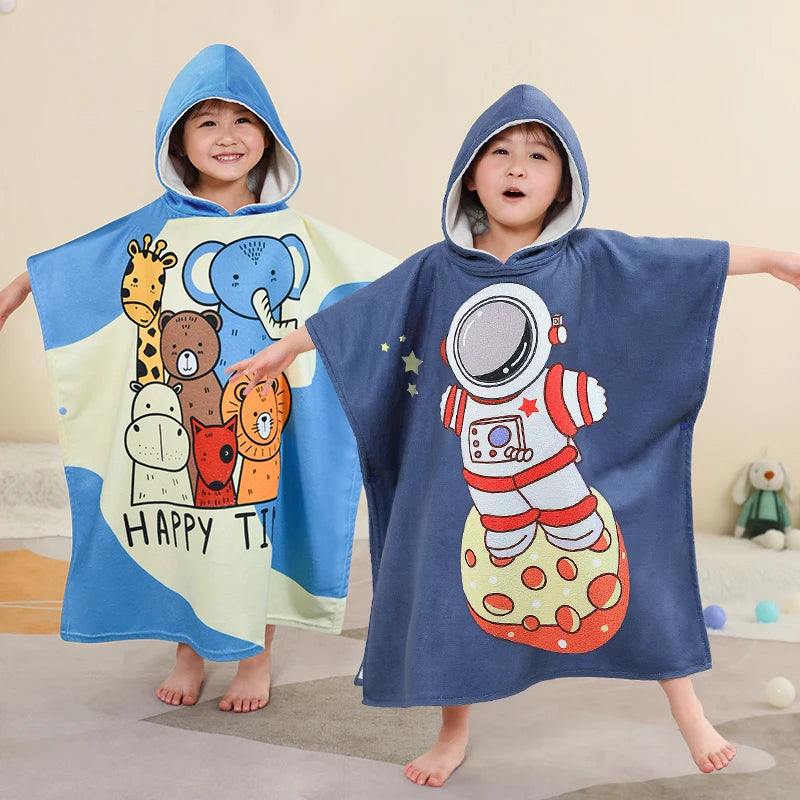 Kids Beach Poncho Towels,Absorbent Quick Dry,Children's Hooded Bathrobe for Boys Girls 3-12Years,Animal Cartoon Swim Bathing Cap