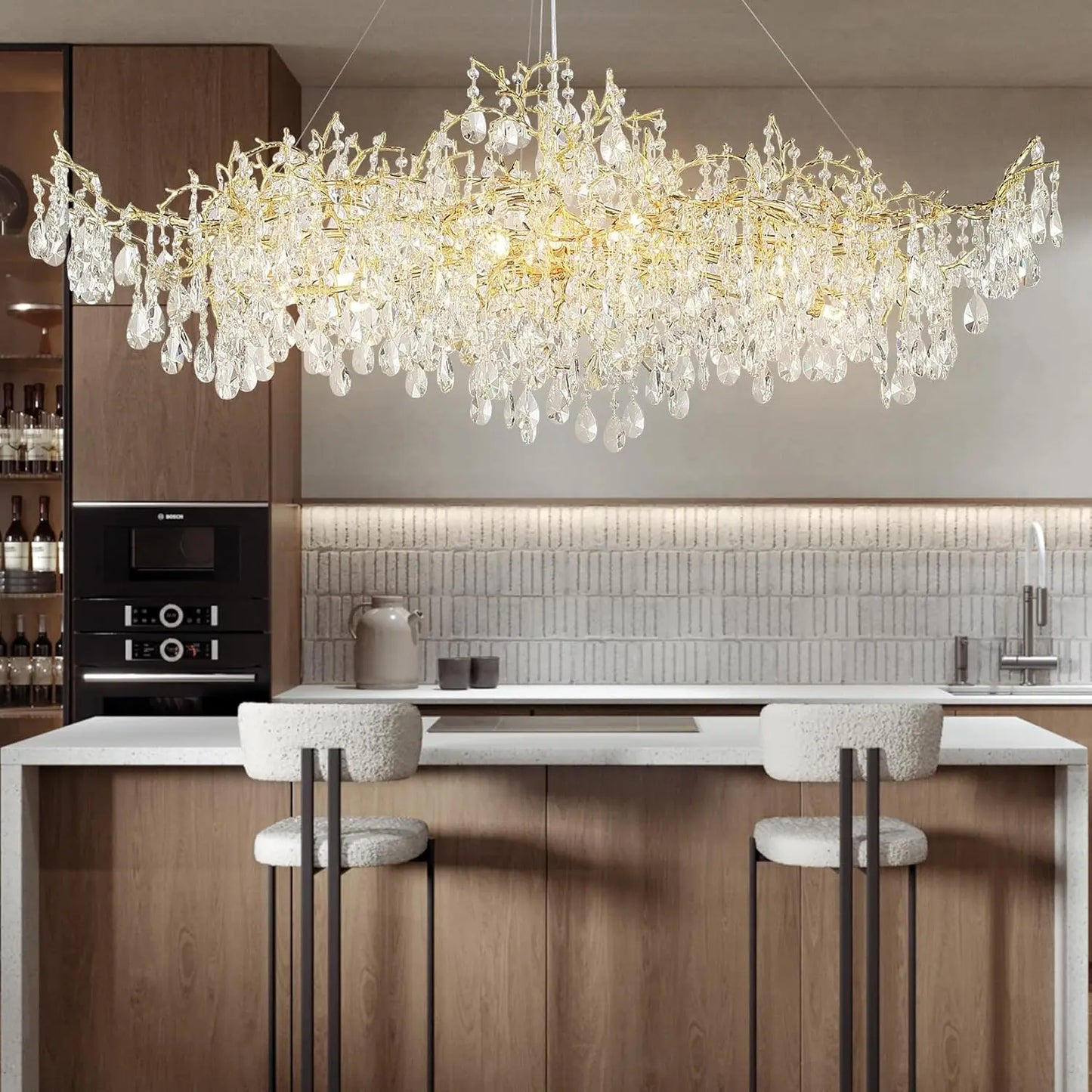 Luxury Modern Crystal Pendant Chandelier Hanging Living Room Lamp Dining Table Silver Branch Rectangular Chandeliers for Kitchen
