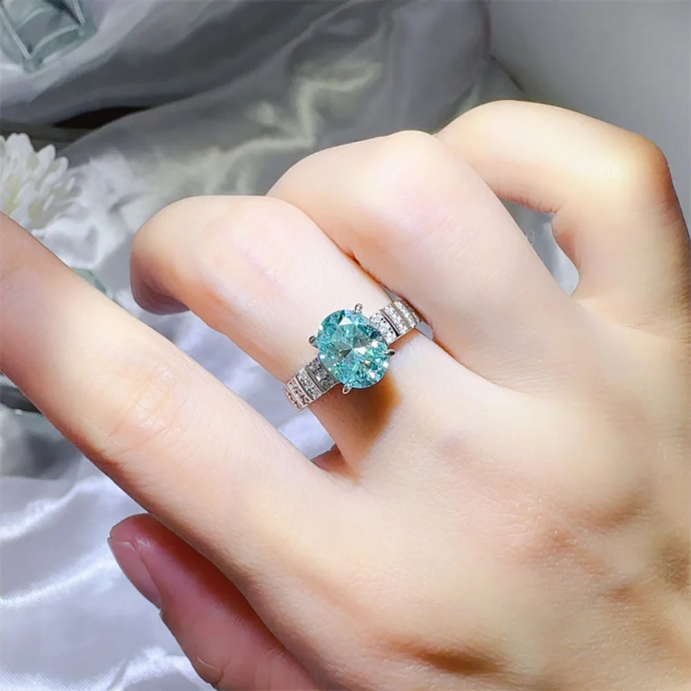 Serenity 2ct Oval cut Moissanite Rings for Women Men S925 Sterling Silver Paraiba Mint Green Rings Plated 18K Anniversary Gift