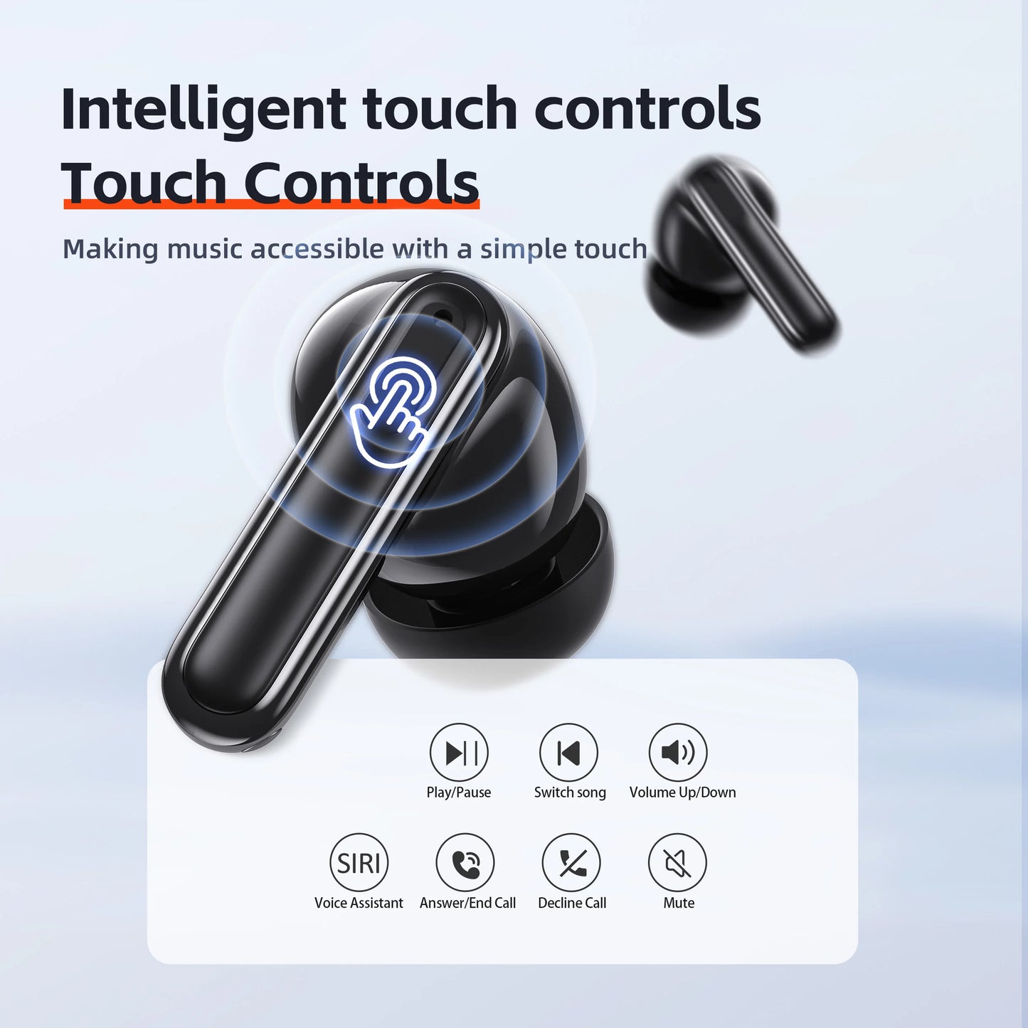 QERE E60 Wireless Bluetooth Headphones HD Microphone,HIFI Earphones,13mm Driver,Display screen+touch control,6 Mics, ANC Call