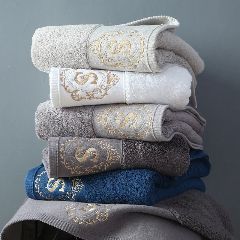 2PCS Luxury Hotel Towel Cotton High Quality Embroiderd Face Bath Towels Bathroom Soft Feel Highly Absorbent Shower Multi-color