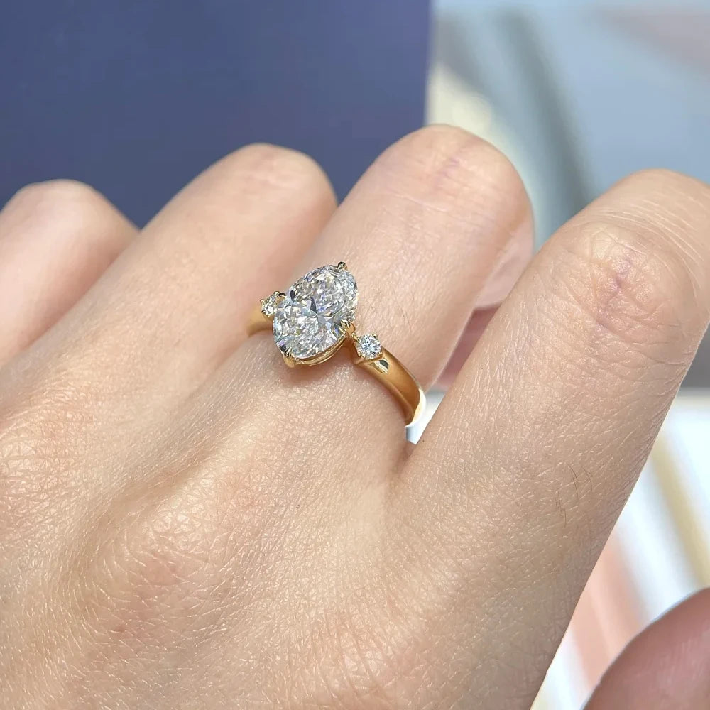 GRA Certified 2 Carat Moissanite Engagement Ring For Women Sparkling Oval Cut Lab Diamond 925 Sterling Silver Wedding Party Band