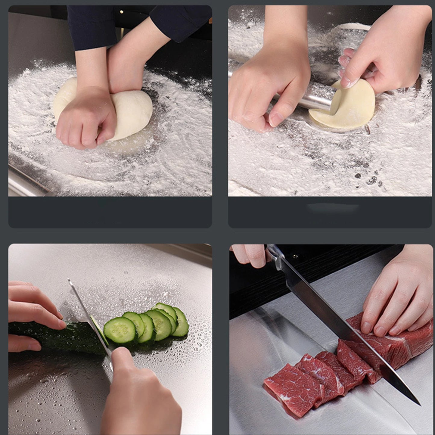 Non-Slip Stainless Steel Cutting Board Countertop Cutting Board Cooking Utility Gadgets for Vegetables Dough Pastry Fruits Meat