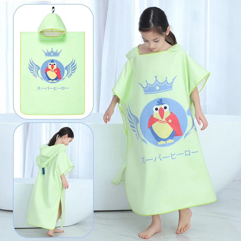 Kids Beach Poncho Towels,Absorbent Quick Dry,Children's Hooded Bathrobe for Boys Girls 3-12Years,Animal Cartoon Swim Bathing Cap