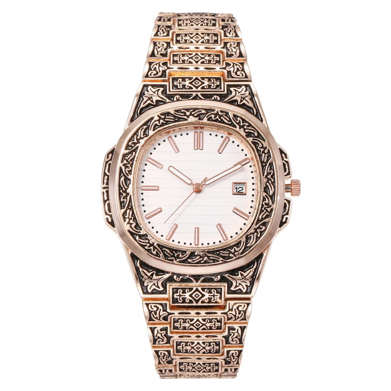 Fashion Luxury Brand Vintage Men Quartz Watches Flower Pattern Carving Wristwatch erkek kol saati męski zegarek часы ساعة يد