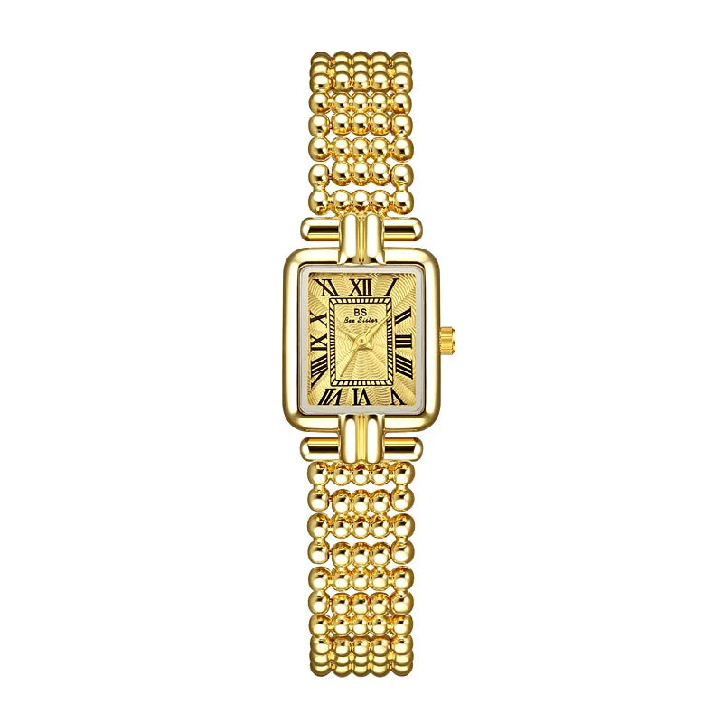 Vintage Watch Women Luxury Gold Square Quartz Watches Ladies Fashion Silver Bracelet Roman Scale Clock Gifts