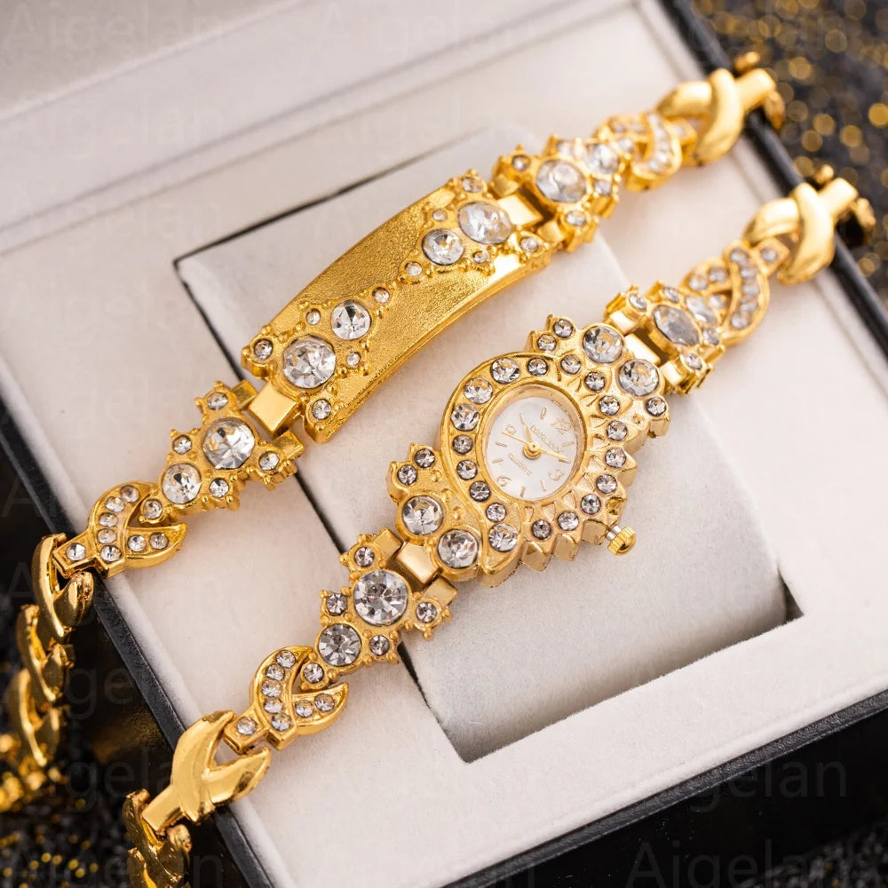 Women Bracelet Watches 2025 Top Brand Luxury Rhinestone Ladies Quartz Wristwatches Fashion Elegant Diamond Golden Female Clock