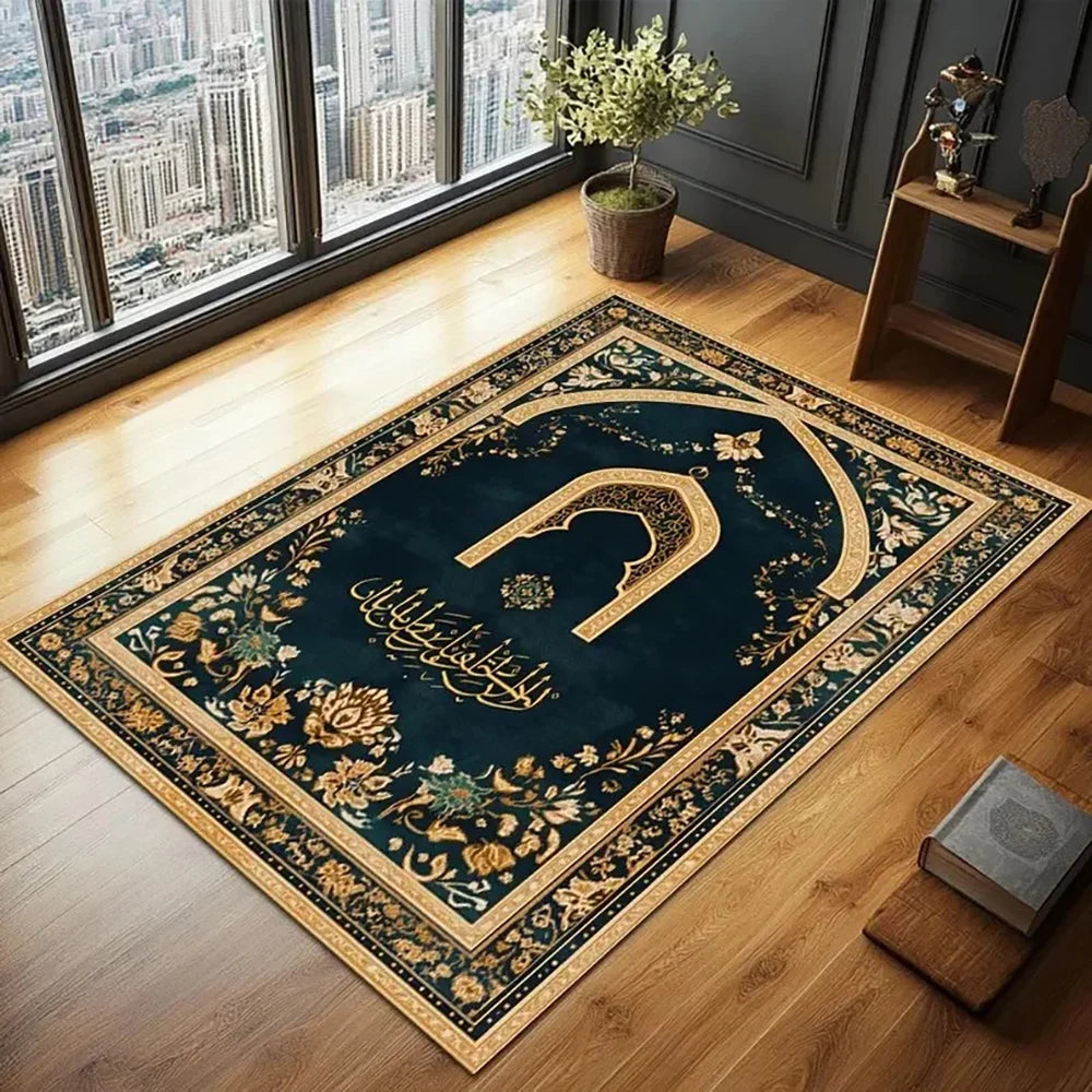 VIKAMA Muslim Prayer Loop-Pile Rug - Ultra-Thin, Stain-Resistant, Non-Slip Carpet for Living Room & Prayer, Soft Floor Mat