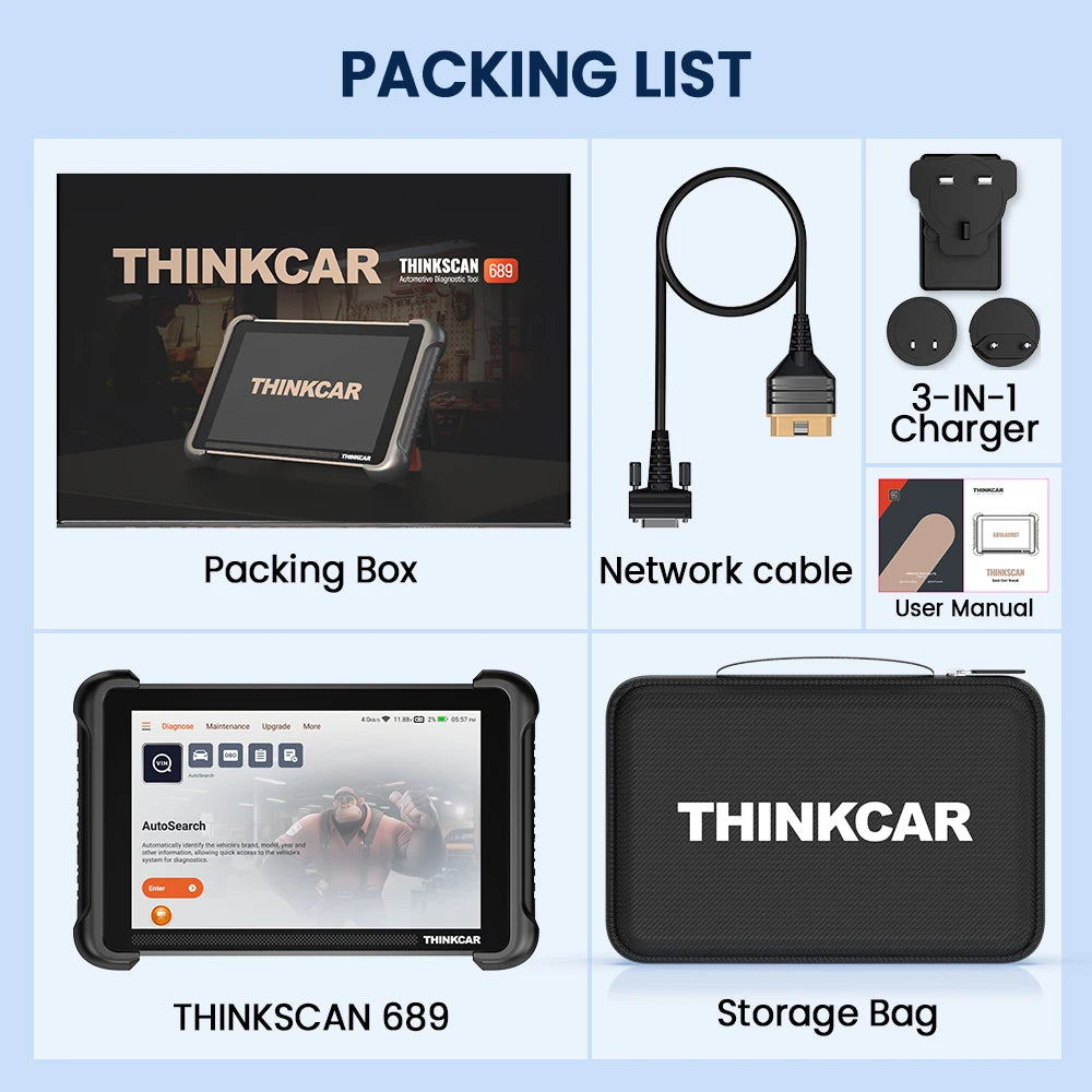 THINKCAR THINKSCAN 689 Car Diagnostic Tools CANFD DOIP Bi-directional ECU Coding 34 Resets Life Free Obd2 Scanner Key Programing