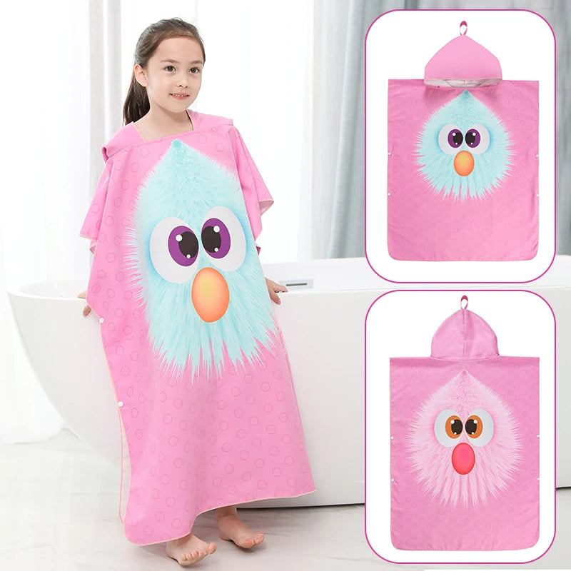 Kids Beach Poncho Towels,Absorbent Quick Dry,Children's Hooded Bathrobe for Boys Girls 3-12Years,Animal Cartoon Swim Bathing Cap