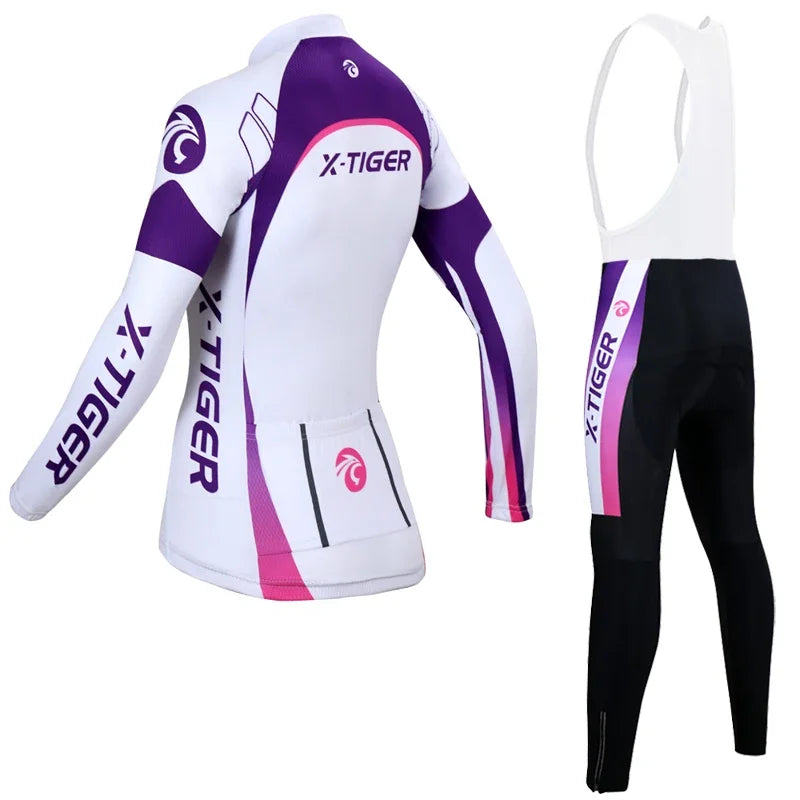 X-Tiger Women Winter Thermal Fleece Cycling Jersey Set Mountain Bike Uniform Long Sleeve Cycling Bicycle Clothing For Woman