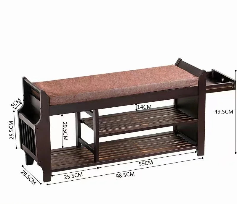 Natural Bamboo Shoe Storage Rack Bench with 2-Tier Cushion Seat Living Room Shoe Organizer Entryway Storage Hallway Furniture