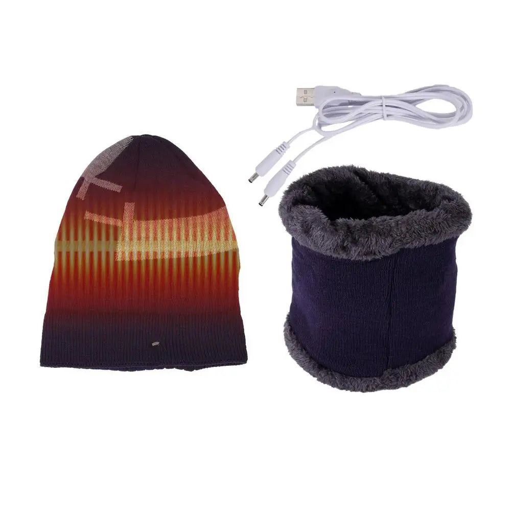 Heated Beanie Hat Winter Thermal Beanie USB Heated Hat Scarf Set Soft Warm Scarf Pom Knit Hat For Running Skiing Skating Cold