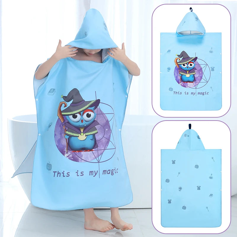 Kids Beach Poncho Towels,Absorbent Quick Dry,Children's Hooded Bathrobe for Boys Girls 3-12Years,Animal Cartoon Swim Bathing Cap
