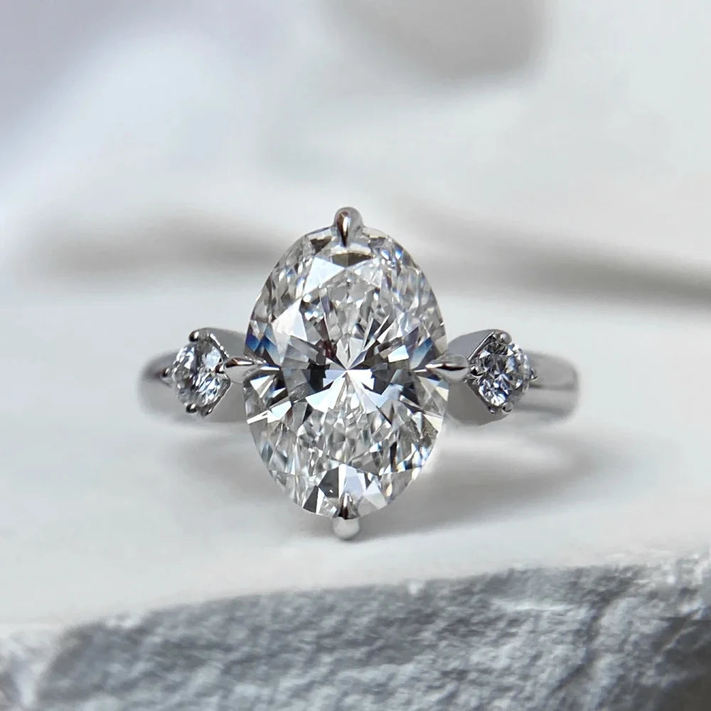 GRA Certified 2 Carat Moissanite Engagement Ring For Women Sparkling Oval Cut Lab Diamond 925 Sterling Silver Wedding Party Band