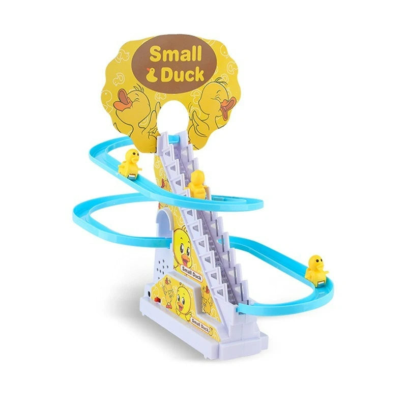 Electric Duck Climbing Stairs Toy Duck Track Racing Slide Music Roller Coaster Toys Children Gift Electronic Pets for Boys Girls
