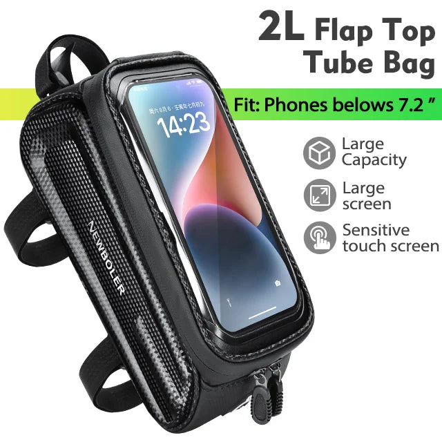 NEWBOLER Bike Bag 2L Frame Front Tube Cycling Bag Bicycle Waterproof Phone Case Holder 7.2Inches Touchscreen Bag Accessorie
