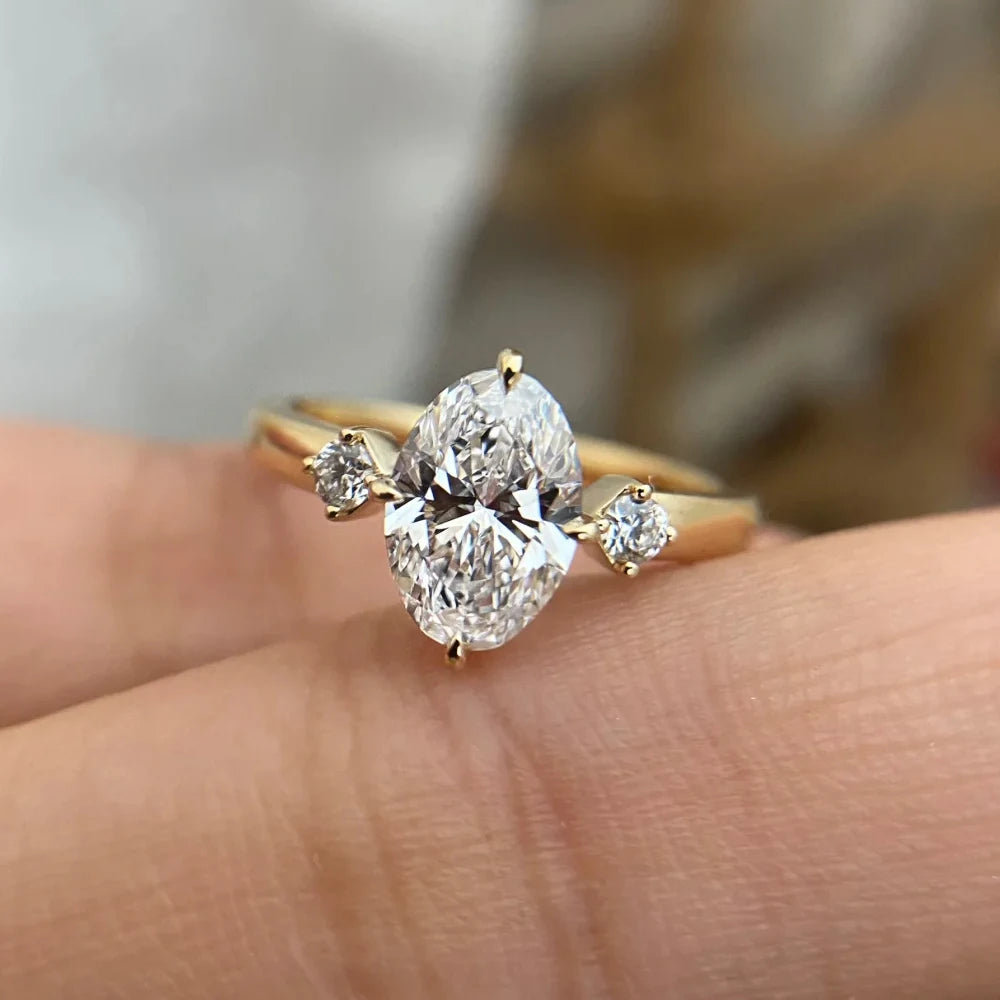 GRA Certified 2 Carat Moissanite Engagement Ring For Women Sparkling Oval Cut Lab Diamond 925 Sterling Silver Wedding Party Band