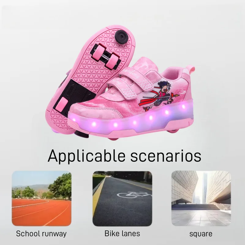 Children's Low-top Four-wheel Roller Skates Luminous with Brake Pads and Wheels Sports Shoes Dual-purpose Skating Casual Shoes