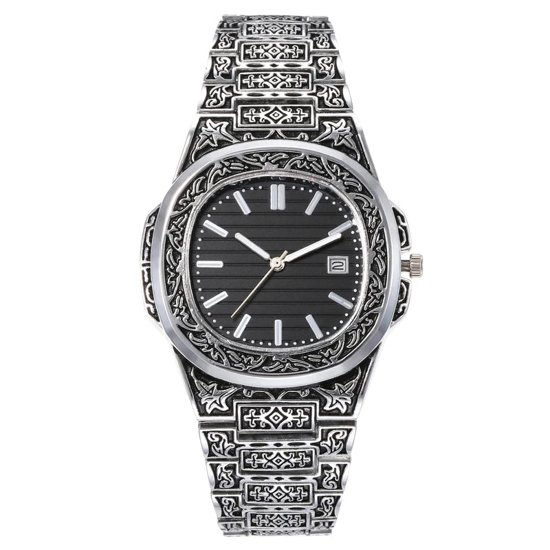 Fashion Luxury Brand Vintage Men Quartz Watches Flower Pattern Carving Wristwatch erkek kol saati męski zegarek часы ساعة يد