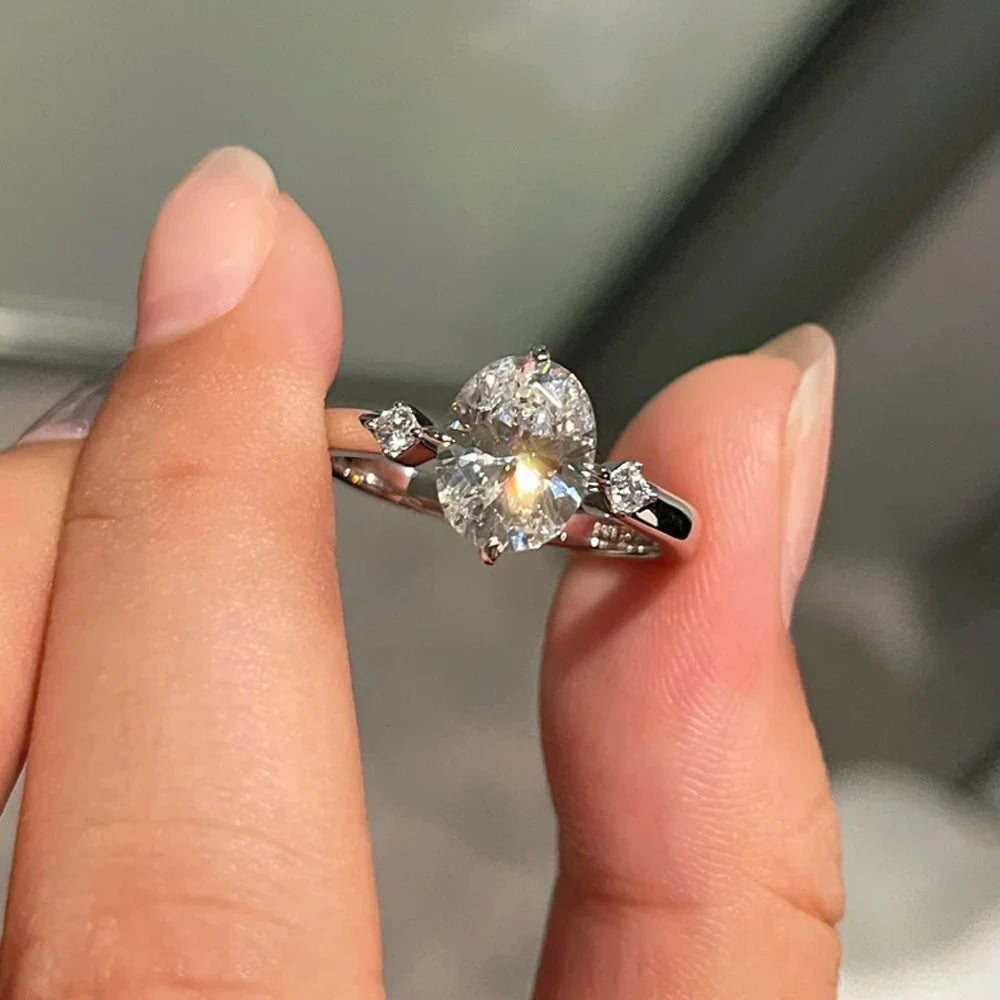 GRA Certified 2 Carat Moissanite Engagement Ring For Women Sparkling Oval Cut Lab Diamond 925 Sterling Silver Wedding Party Band
