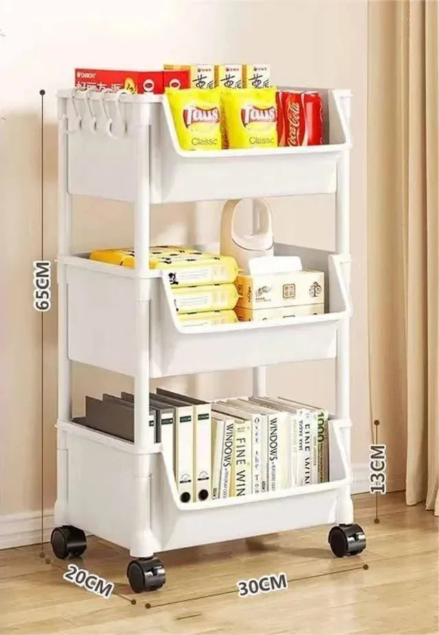 Trolley Storage Rack Multi-Layer Cart Movable Bookshelf Book Organize Rack with Wheels Portable Kitchen Bathroom Storage Cart