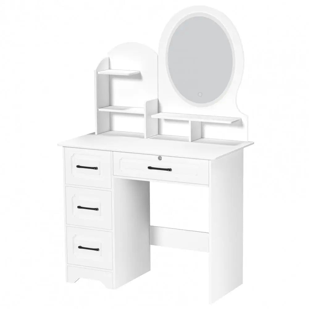 Vanity Table Modern Partition Design Makeup Desk With Mirror/Shelves 4 Drawers Beauty Table With Light Bedroom Dressing Table