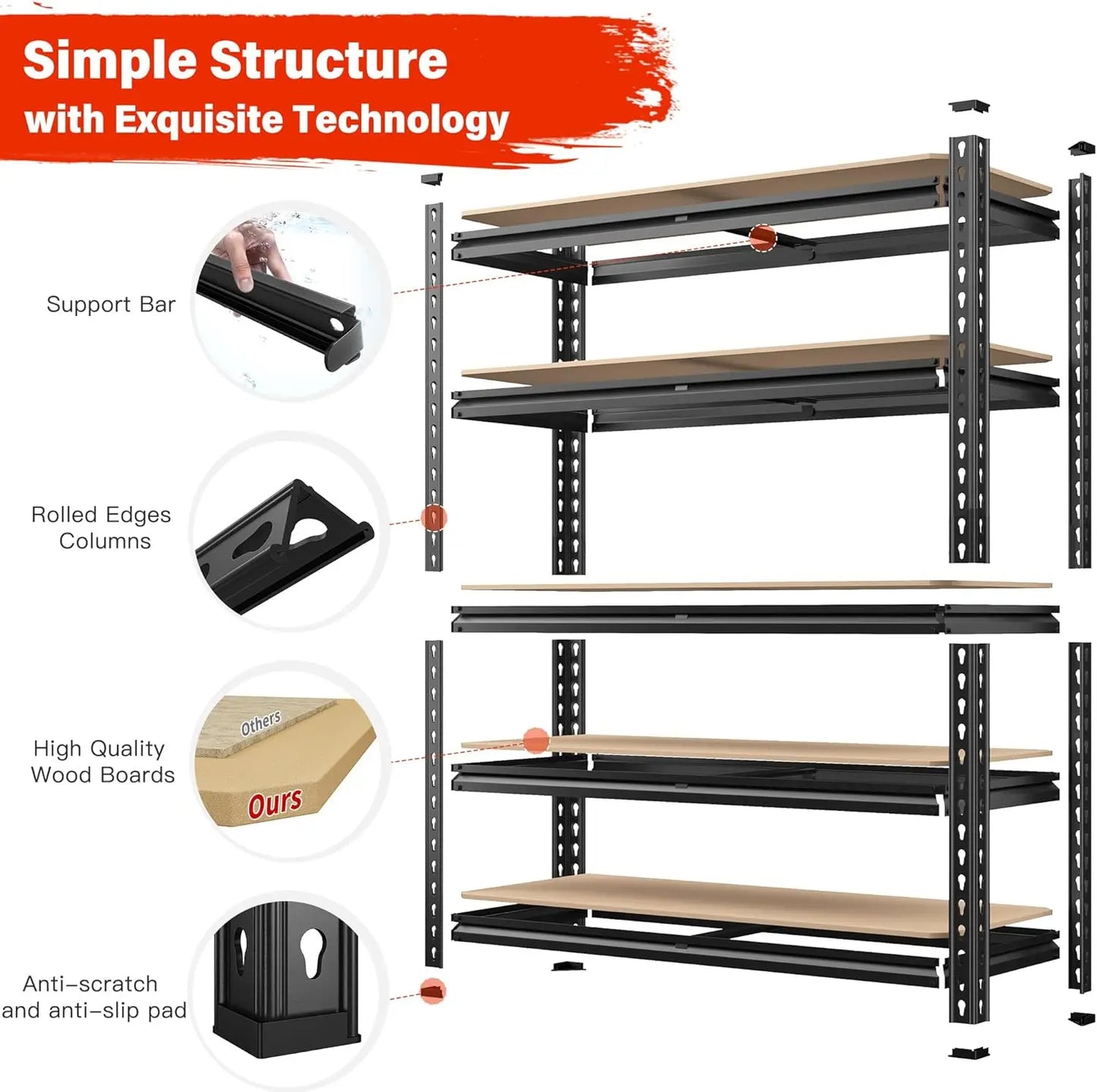 Garage Shelving 5 Tier Garage Storage Shelves 2000LBS Metal Storage Shelves Heavy Duty Shelving Storage Shelving Unit for Wareho