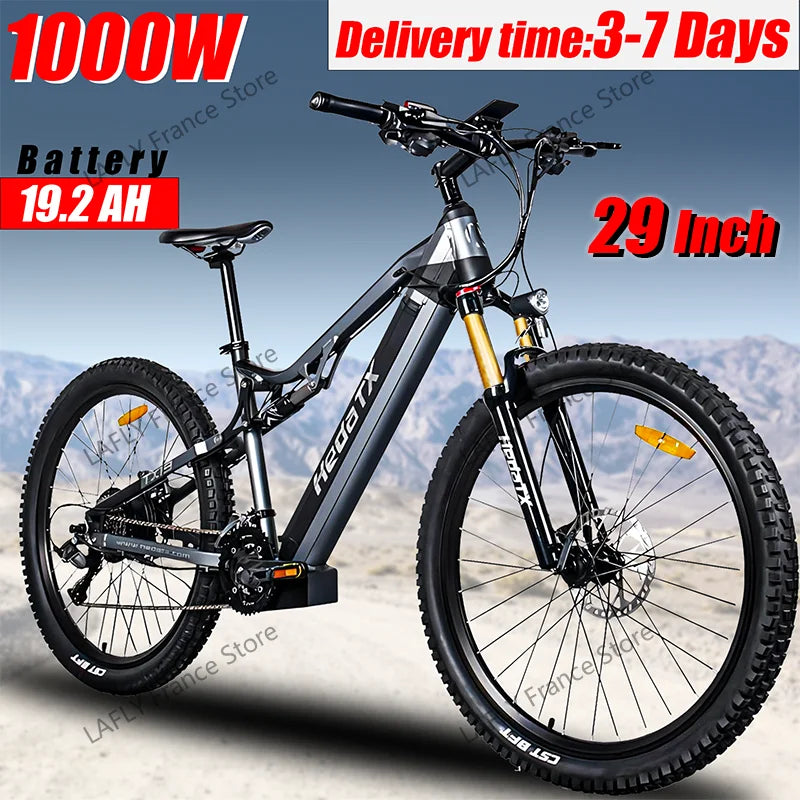 EU 2025 New Heda-TX19 29Inch Speed sensor Electric Bicycle 1000W 48V19.2AH Hydraulic Brake Ebike with Full Suspension 27 Speed