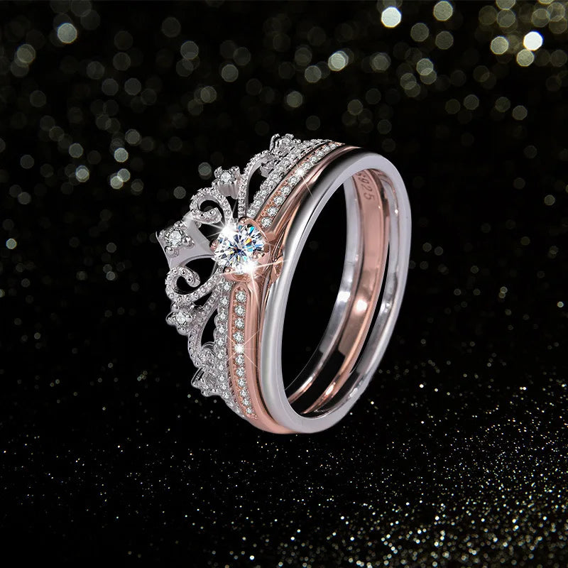 Trumium 0.3ct 925 Sterling Silve Moissanite Diamond Crown Rings for Women Anniversary Party Fine Jewelry Gifts with Certificate