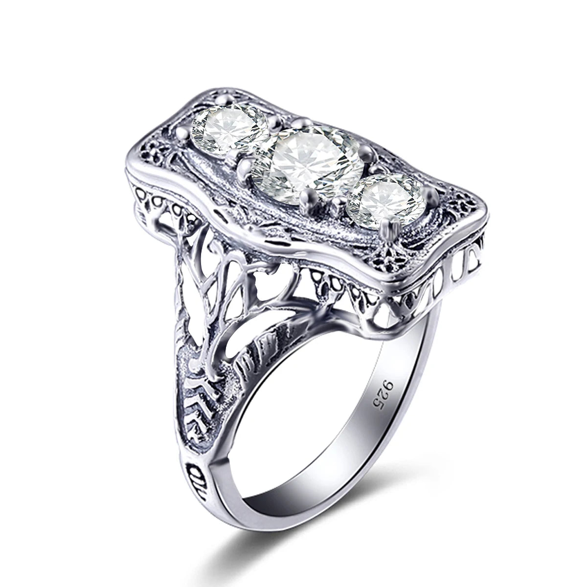 Szjinao Unique 3 Stone Moissanite Ring With Certficiate 100% Sterling Silver 925 Engagement Jewelry For Women Pass Diamond Test