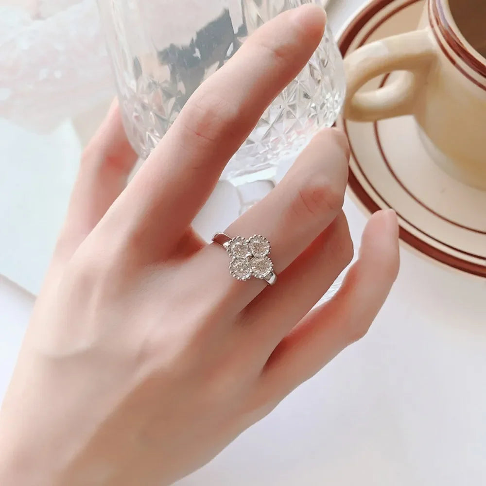 Trumium 1.2CT Sterling Silver 925 Moissanite Ring Clover Lucky Jewelry Engagement Rings for Women Girls Luxury Gift