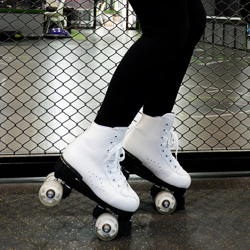 Roller Skate Shoes Size 34-45 4 Wheels Quad Sneakers Skating Pu Leather Sport Beginner Men And Women Roller Skating Shoes Gift