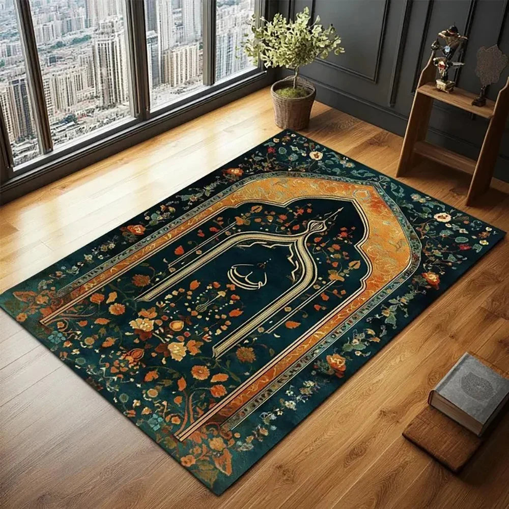 VIKAMA Muslim Prayer Loop-Pile Rug - Ultra-Thin, Stain-Resistant, Non-Slip Carpet for Living Room & Prayer, Soft Floor Mat