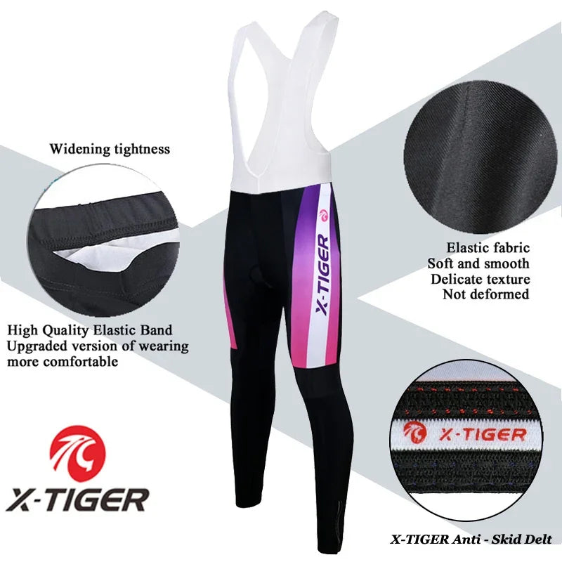 X-Tiger Women Winter Thermal Fleece Cycling Jersey Set Mountain Bike Uniform Long Sleeve Cycling Bicycle Clothing For Woman