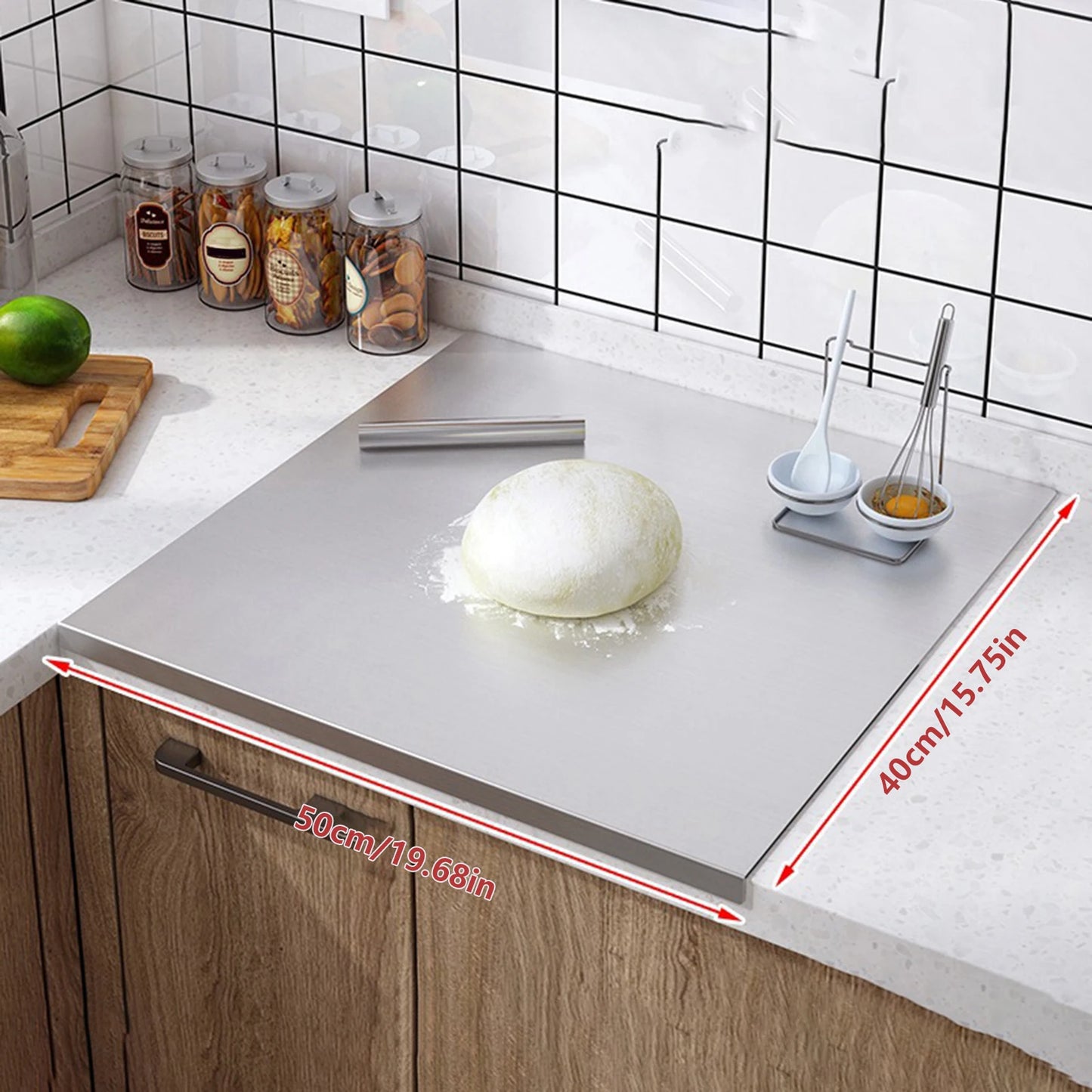 Non-Slip Stainless Steel Cutting Board Countertop Cutting Board Cooking Utility Gadgets for Vegetables Dough Pastry Fruits Meat