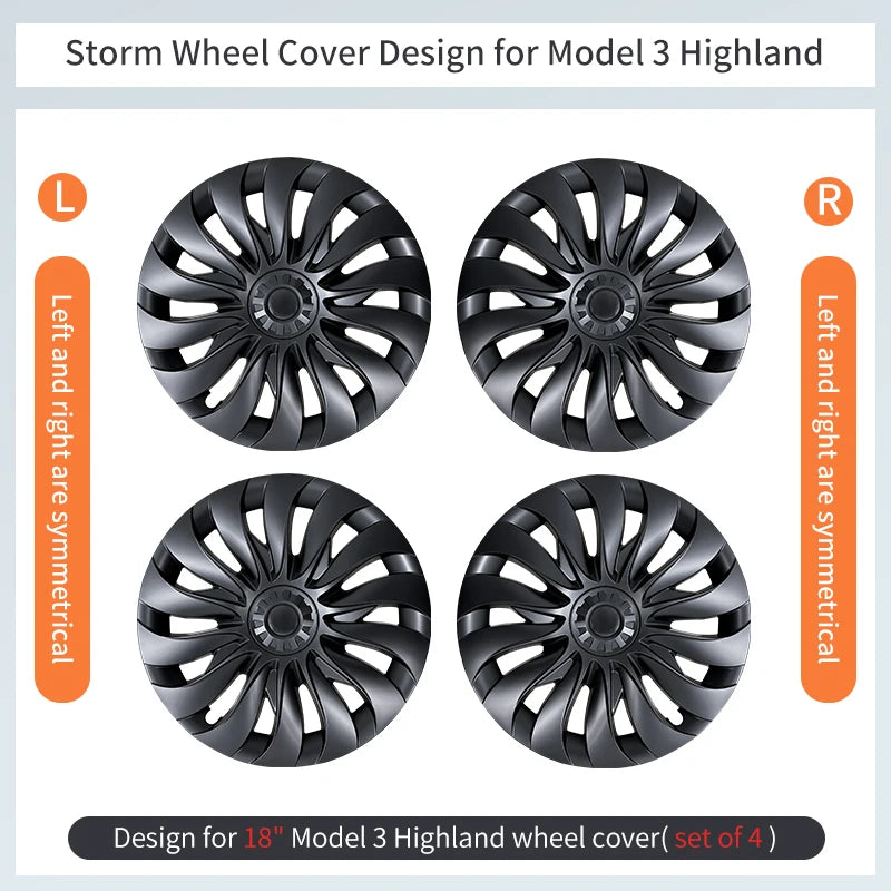 4PCS Wheel Cover Design For Tesla Model 3 Highland 2023-2025 18 Inch Right&Left Hubcaps Storm Style Wheel Cover Accessories