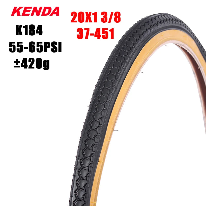 KENDA Folding Bicycle tire 20*1 3/8 (37-451) Retro Yellow Edge Mountain bike tires ultralight 420g cycling tyres pneu 55-65PSI