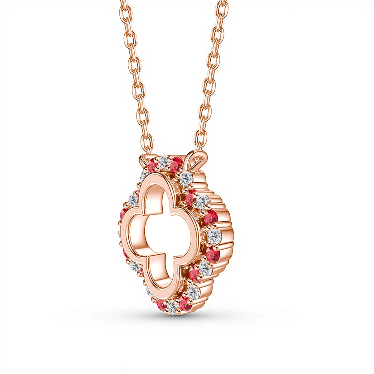 925 Silver Lucky Four-leaf Clover Moissanite Necklace Temperament Ladie Jewelry Red Corundum Gold Plated Solitaire Choker