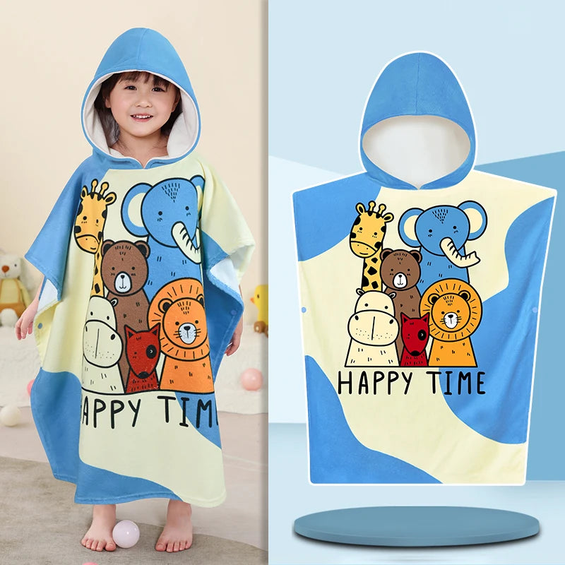 Kids Beach Poncho Towels,Absorbent Quick Dry,Children's Hooded Bathrobe for Boys Girls 3-12Years,Animal Cartoon Swim Bathing Cap