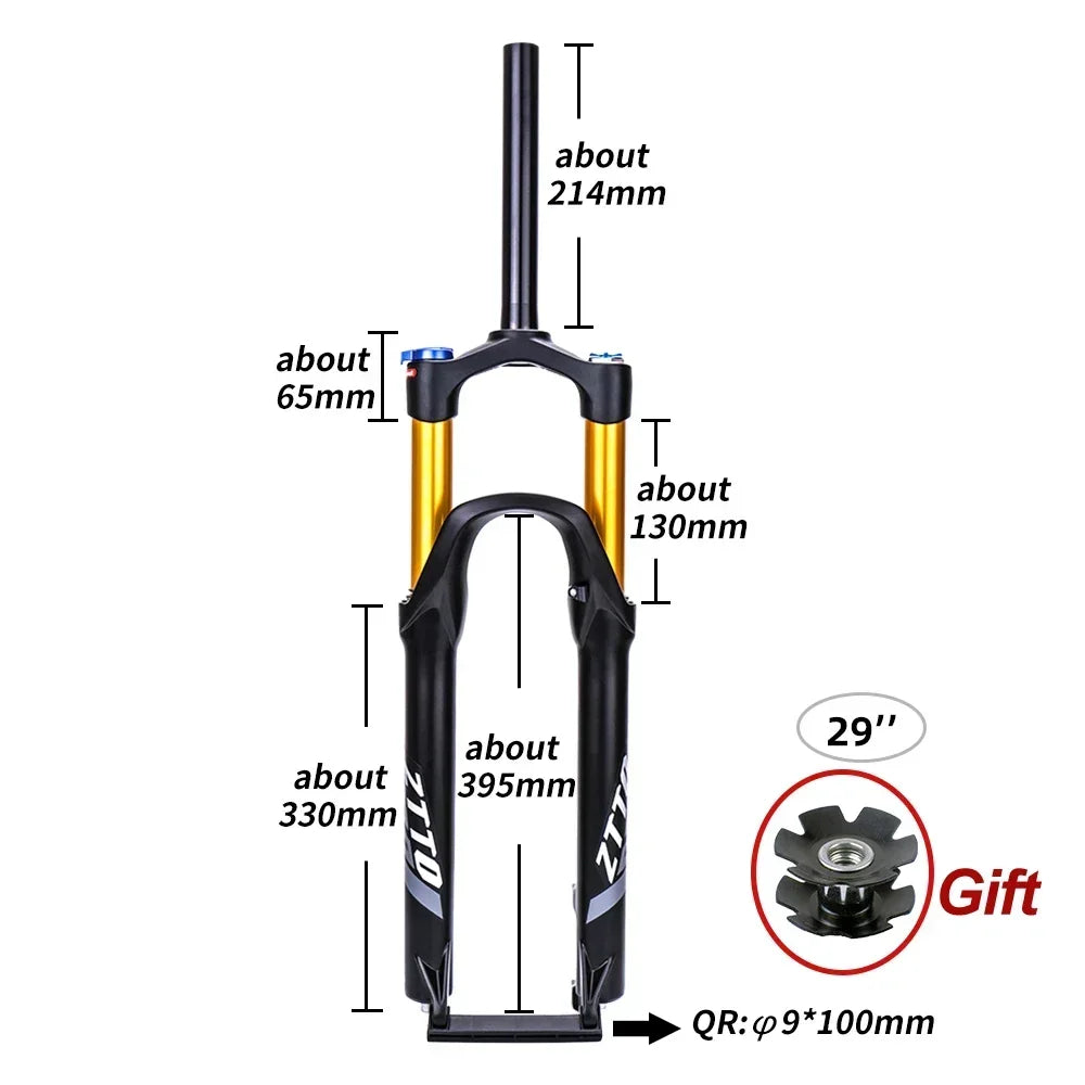 ZTTO MTB Bike Air Fork 120mm Travel Mountain Bicycle Front Suspension 26 27.5 29 Inch QR Quick Release Straight Tube 1 1/8"