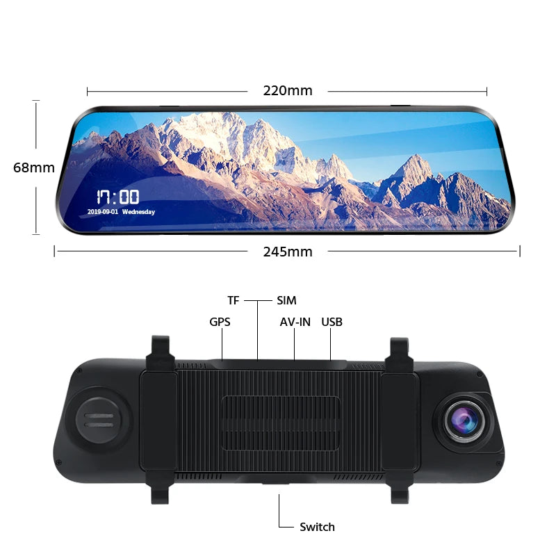 E-ACE 4G Car Dvr 10 Inch Mirror Dash Cam Android 8.1 GPS Navigation Car Camera Auto Recorder ADAS Support 1080P Rear Camera